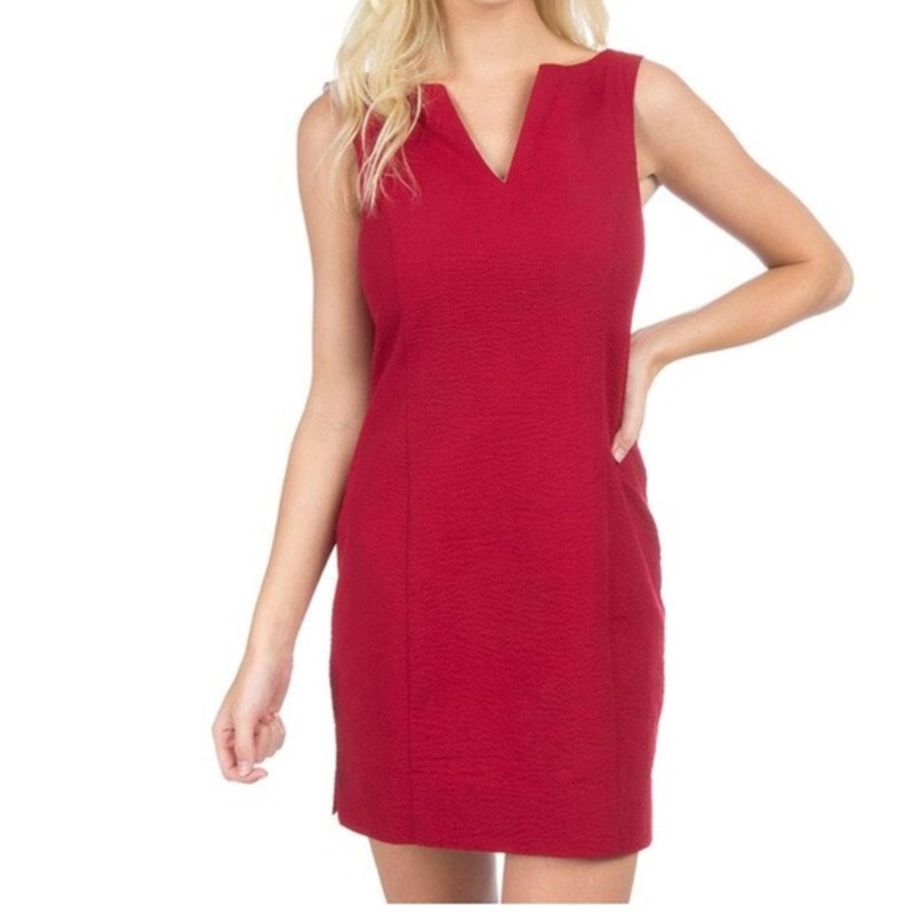 Lauren James Red Seersucker Fitted Dress